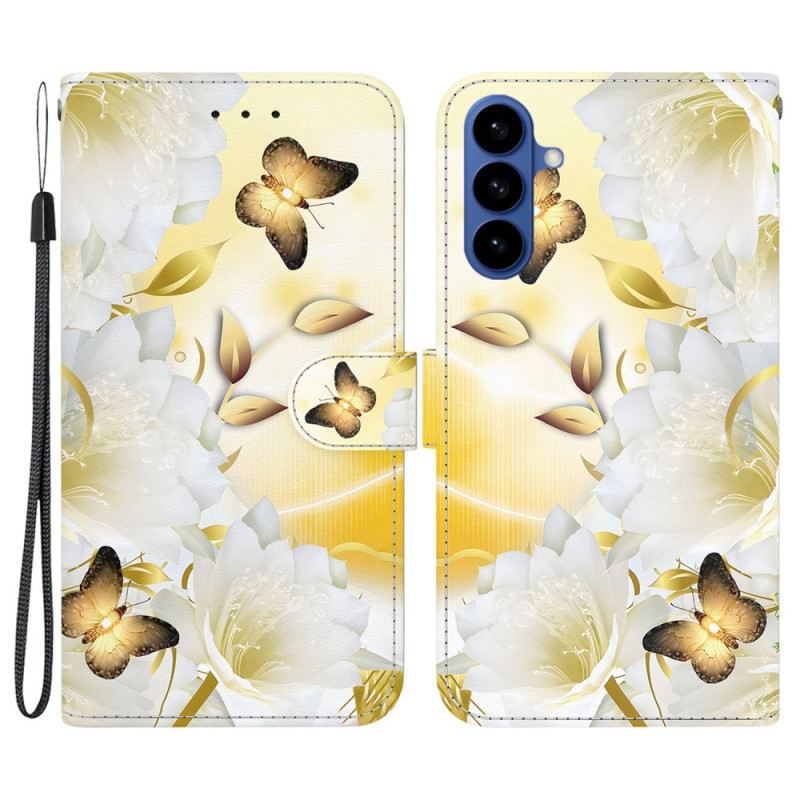 Lederhüllen Samsung Galaxy S26 Handyhülle Goldene Schmetterlinge Und Blumen