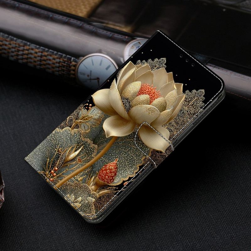 Lederhüllen Samsung Galaxy S26 Handyhülle Goldener Lotus