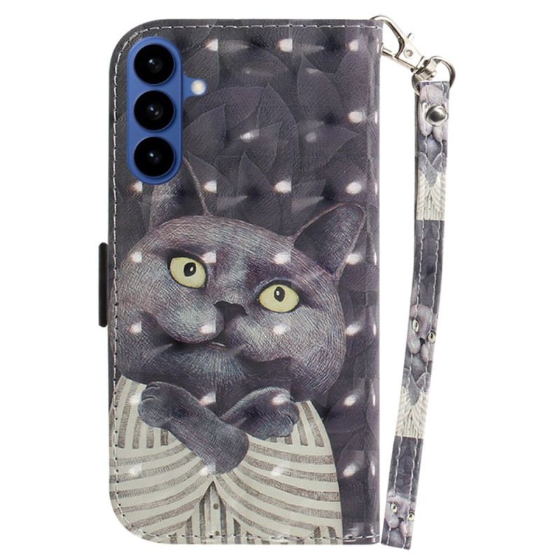 Lederhüllen Samsung Galaxy S26 Handyhülle Graues Katzen-lanyard