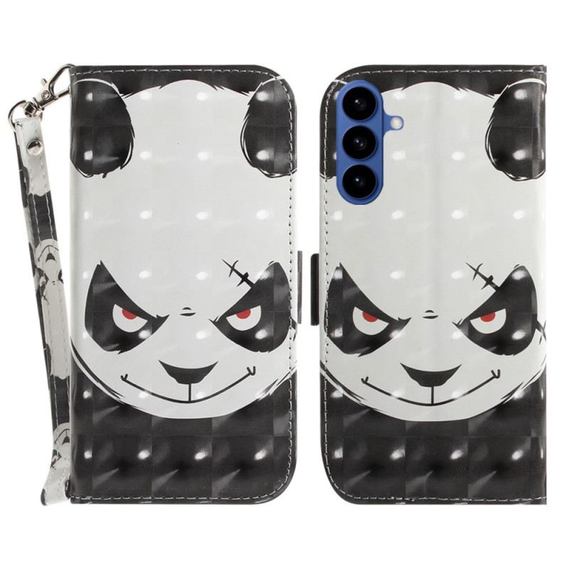Lederhüllen Samsung Galaxy S26 Handyhülle Wütendes Panda-lanyard