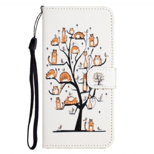 Flip Case Für iPhone 14 Plus Mit Kordel Lustige Tanga-katzen