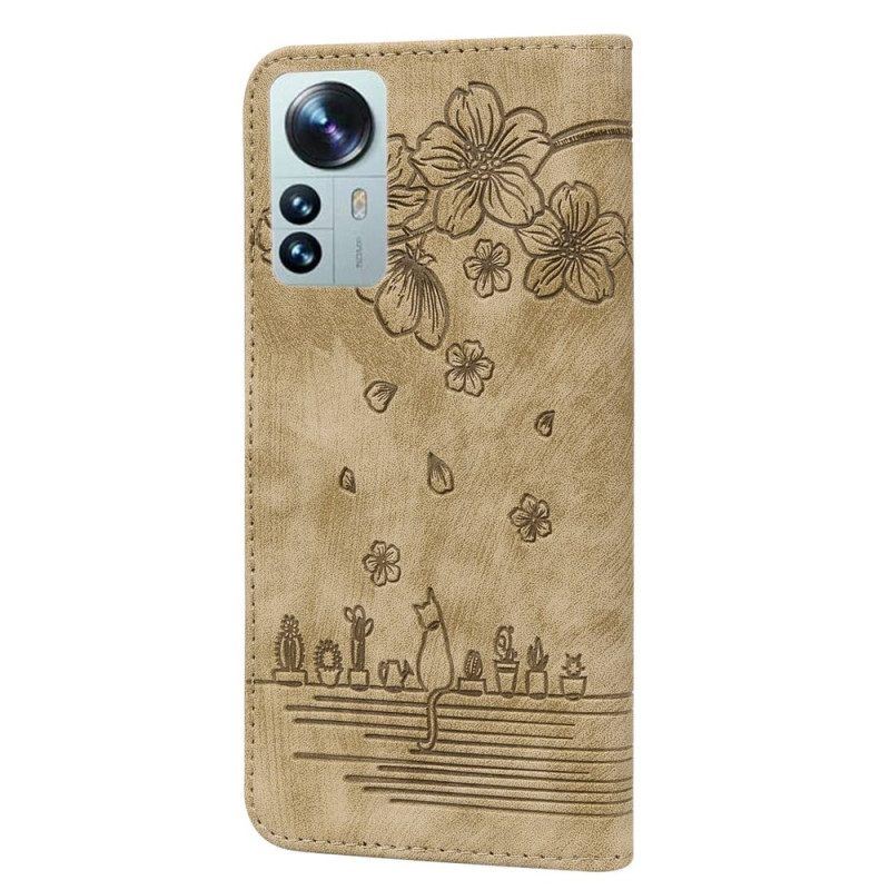 Lederhüllen Für Xiaomi 12 / 12X Mit Kordel Blumen-tanga-katze