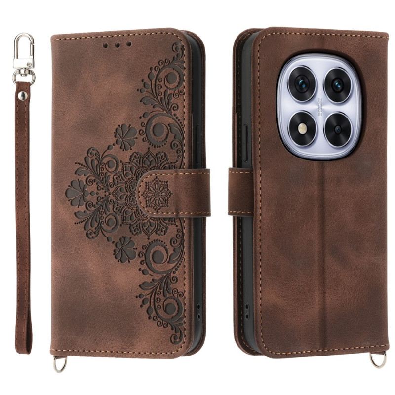 Lederhüllen Für Xiaomi Redmi Note 14 Pro 5g Spitzenmuster Mit Riemen Und Schulterriemen