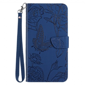 Lederhüllen Xiaomi Redmi Note 14 Pro 5g Handyhülle Schmetterlingsmuster Mit Riemen