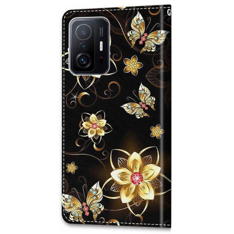 Flip Case Für Xiaomi 11T / 11T Pro Schmetterlinge Und Goldene Blumen