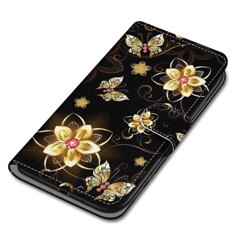 Flip Case Für Xiaomi 11T / 11T Pro Schmetterlinge Und Goldene Blumen