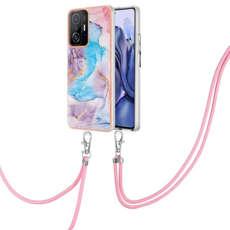 Handyhülle Für Xiaomi 11T / 11T Pro Mit Kordel Blauer Marmor