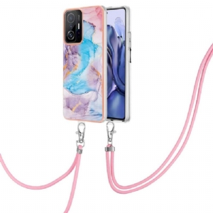 Handyhülle Für Xiaomi 11T / 11T Pro Mit Kordel Blauer Marmor