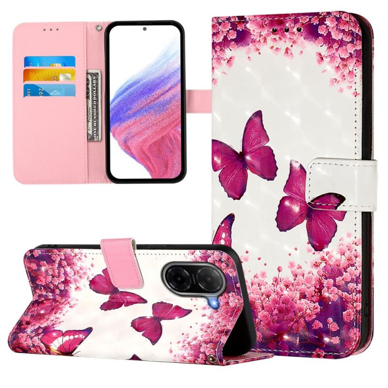 Lederhüllen Für Poco C71 Rosa Schmetterlinge
