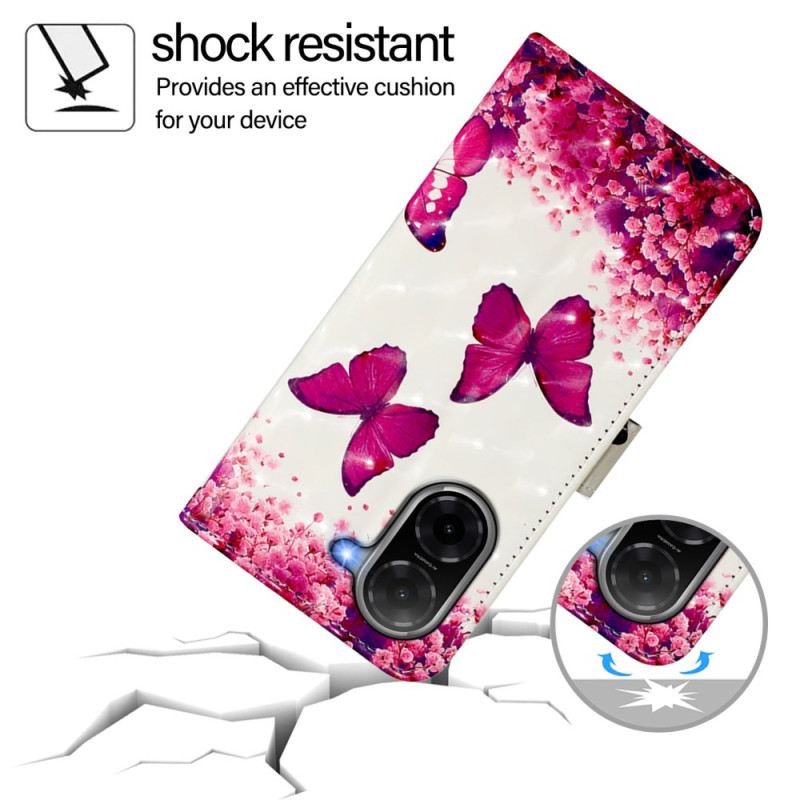 Lederhüllen Für Poco C71 Rosa Schmetterlinge