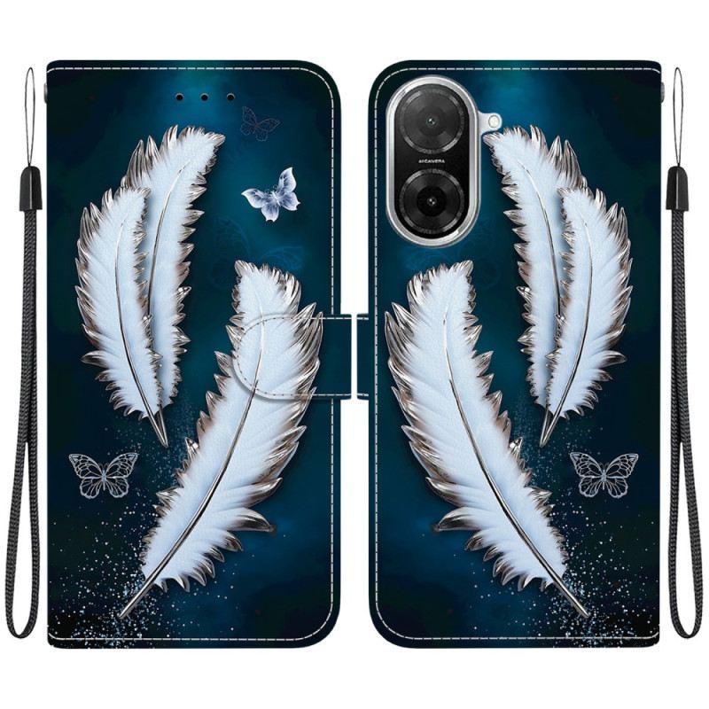 Lederhüllen Für Poco C71 Weiße Federn