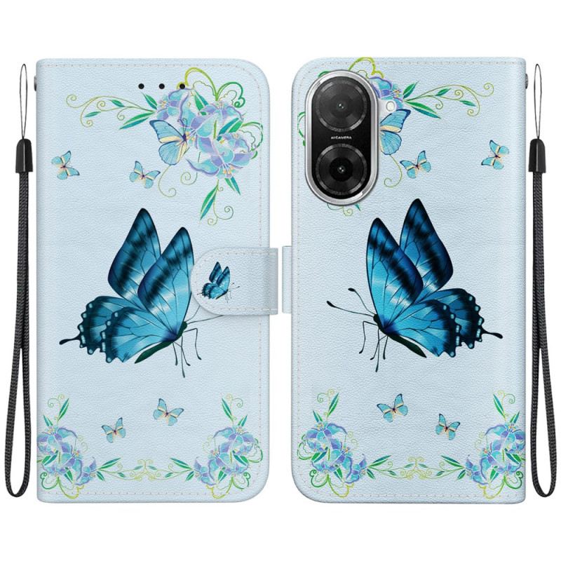 Lederhüllen Poco C71 Handyhülle Blauer Schmetterling Und Blumen