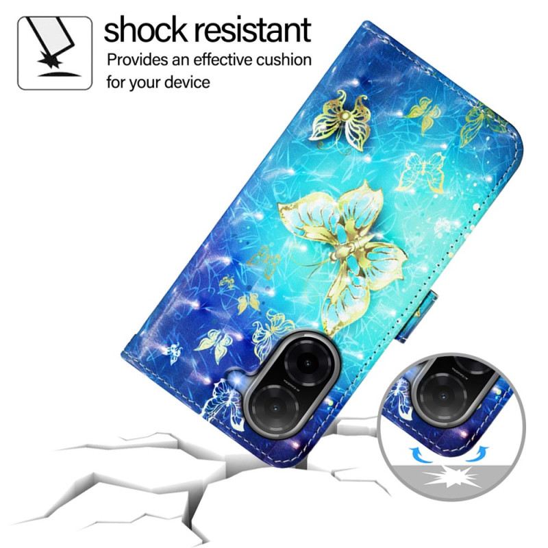 Lederhüllen Poco C71 Handyhülle Goldene Schmetterlinge