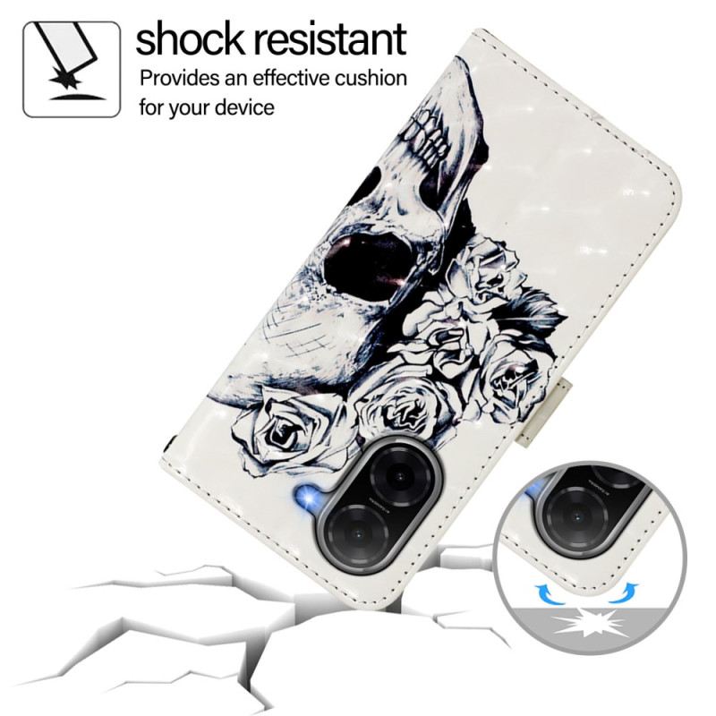 Lederhüllen Poco C71 Totenkopf Mit Blumenmuster