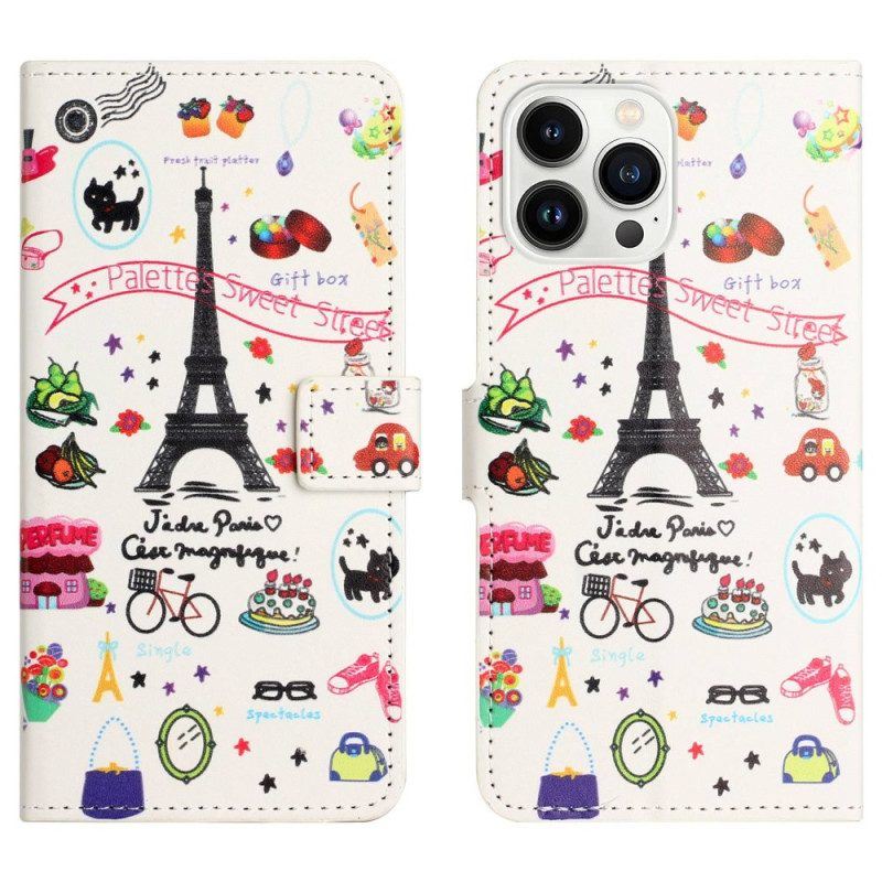 Flip Case Für iPhone 14 Pro Süßes Paris