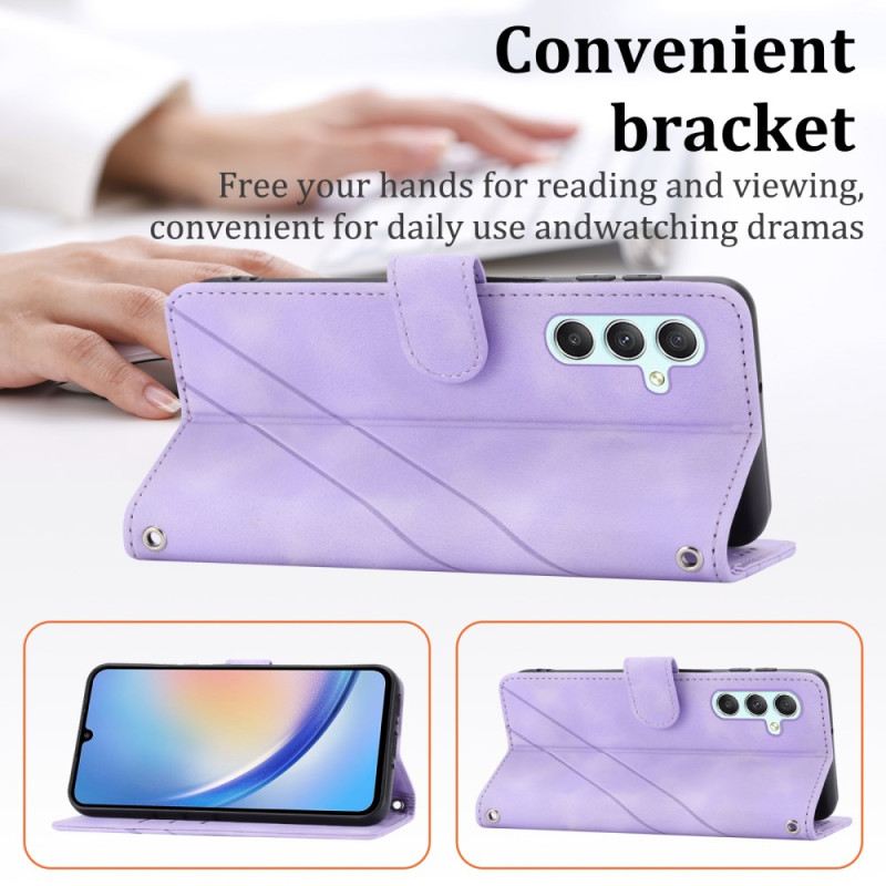 Lederhüllen Samsung Galaxy S25 5g Handyhülle Gestreiftes Umhängeband