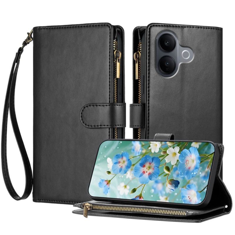 Lederhüllen Für Vivo V60 Lite Geldbörse Mit 8 Kartenfächern Und Trageband