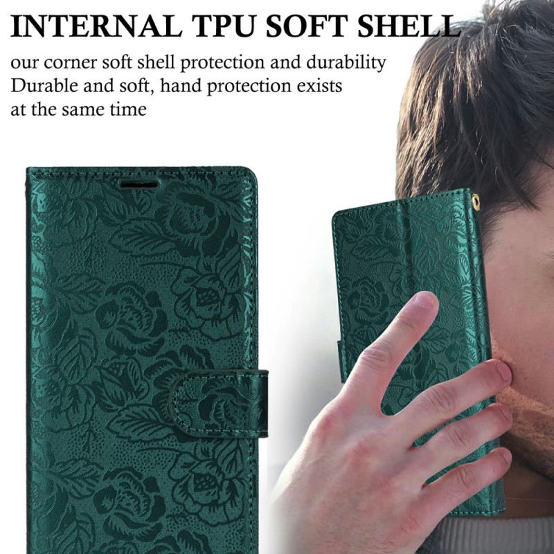 Lederhüllen Für Samsung Galaxy S25 Plus 5g Blumenmuster Mit Riemen