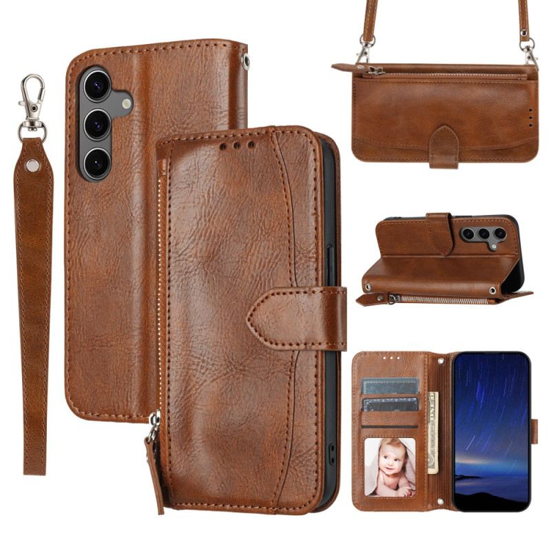 Lederhüllen Für Samsung Galaxy S25 Plus 5g Reißverschlusstasche Und Schulterriemen