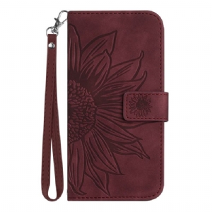 Lederhüllen Für Samsung Galaxy S25 Plus 5g Sonnenblumenmuster Mit Riemen