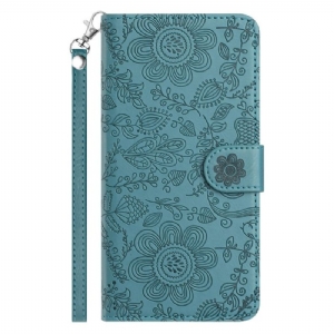 Lederhüllen Samsung Galaxy S25 Plus 5g Blumenmuster Mit Riemen