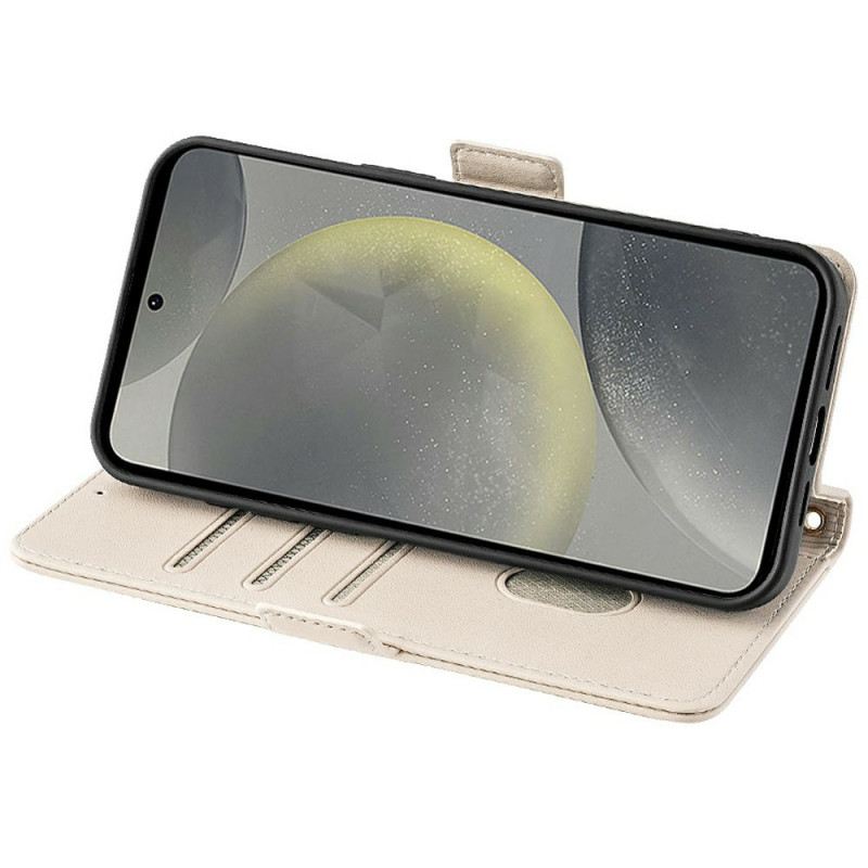 Lederhüllen Samsung Galaxy S25 Plus 5g Handyhülle Goldener Verschluss Mit Riemen