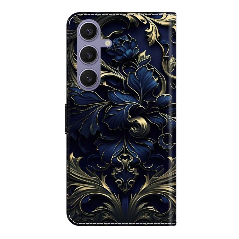 Lederhüllen Samsung Galaxy S25 Plus 5g Handyhülle Metallisch Blaue Blume