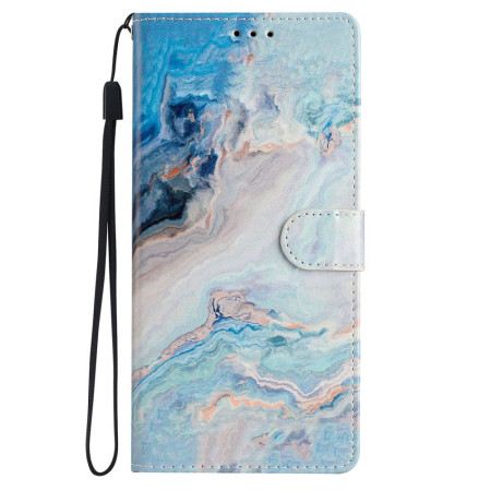 Lederhüllen iPhone 16 Pro Handyhülle Blauer Marmor Mit Riemen
