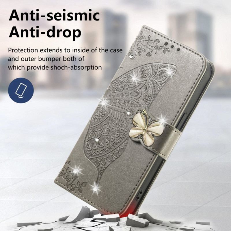 Lederhüllen Xiaomi 17 Handyhülle 3d-schmetterling Und Strasssteine