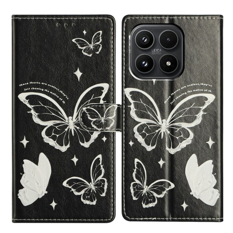 Lederhüllen Xiaomi 17 Handyhülle Schwarz-weiße Schmetterlinge
