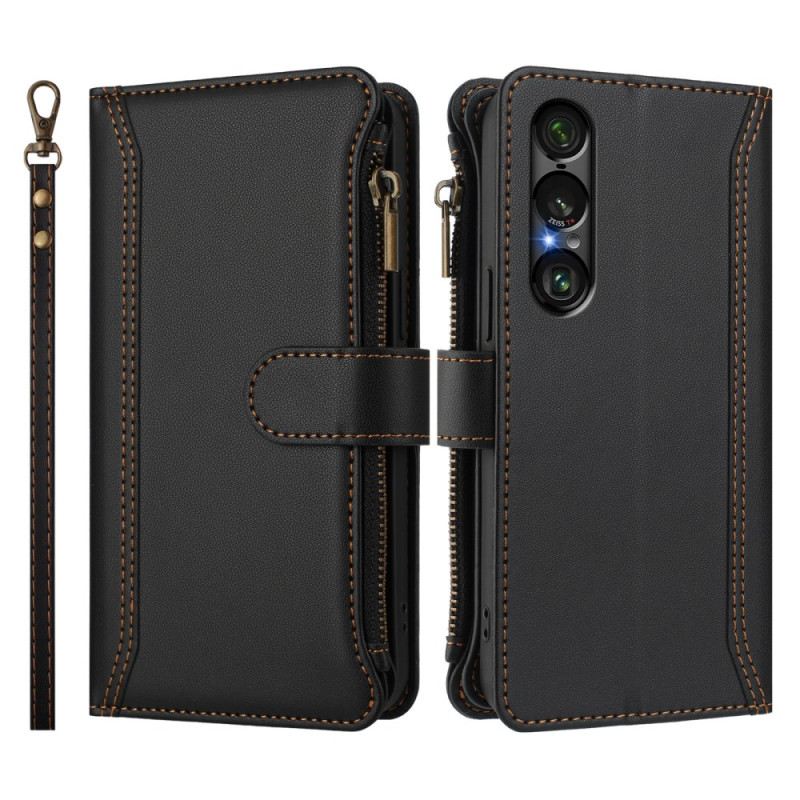 Lederhüllen Für Sony Xperia 1 Vii Geldbörse Mit 9 Kartenfächern Und Riemen