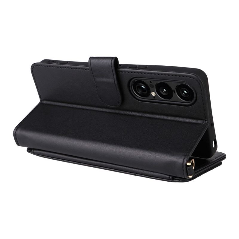 Lederhüllen Sony Xperia 1 Vii Handyhülle Gesteppt Mit Riemen Und Schulterriemen