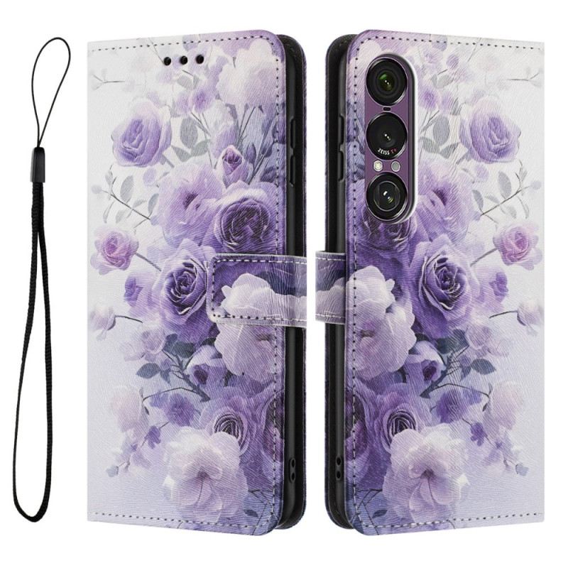 Lederhüllen Sony Xperia 1 Vii Handyhülle Lila Rosen