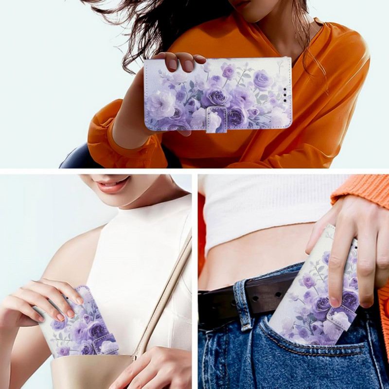 Lederhüllen Sony Xperia 1 Vii Handyhülle Lila Rosen