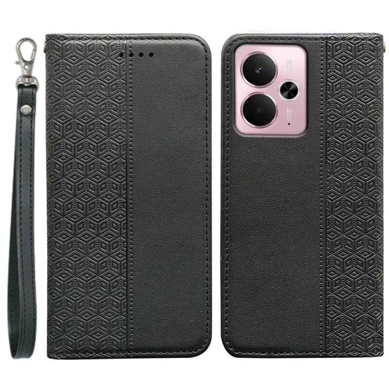 Flip Case Realme 14 5g Karierter Rand Und Riemen