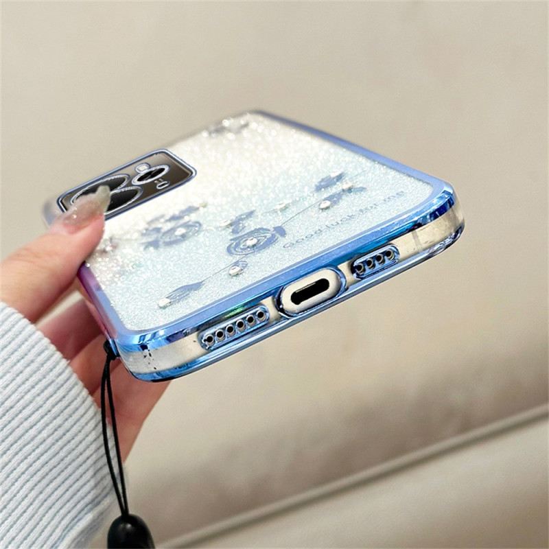 Hülle Für Realme 14 5g Kadem Blumen Und Strasssteine Mit Lanyard