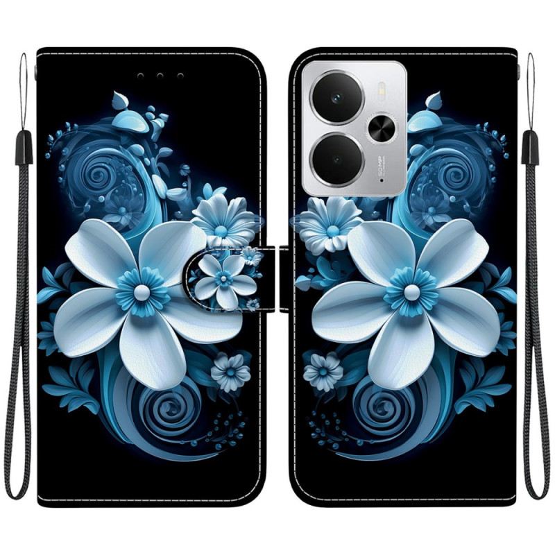 Lederhüllen Für Realme 14 5g Blaue Blumen