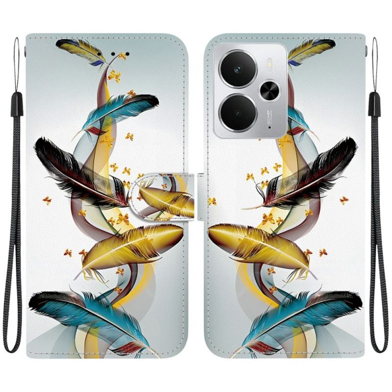 Lederhüllen Für Realme 14 5g Federn Und Schmetterlinge