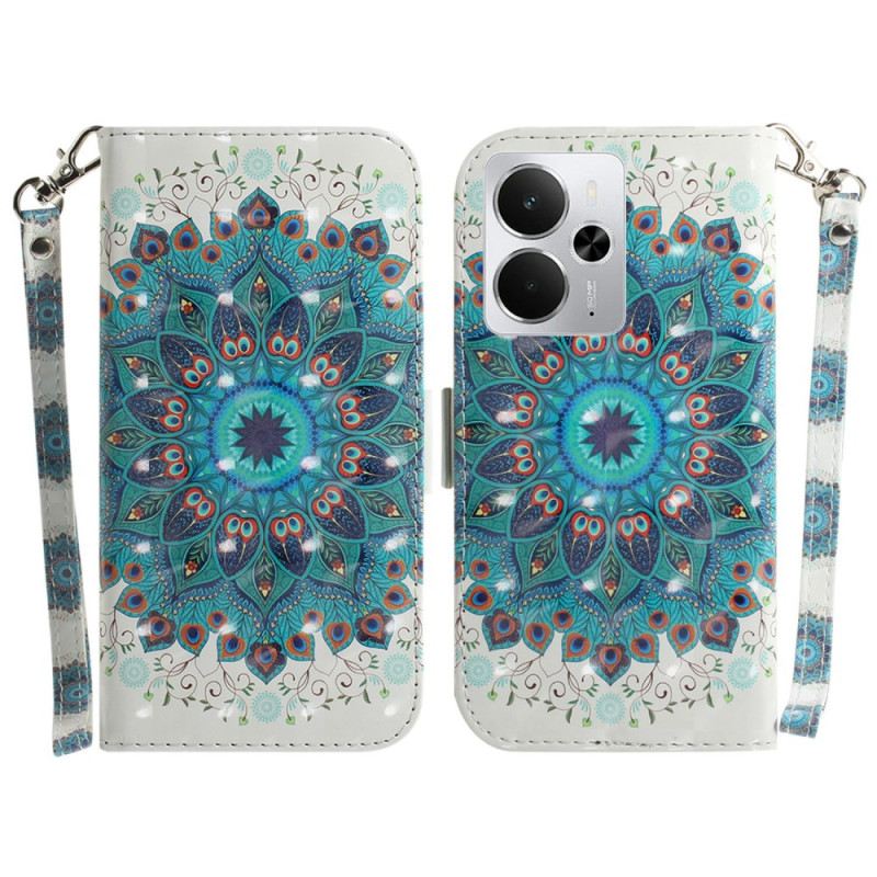 Lederhüllen Für Realme 14 5g Grünes Mandala Mit Lanyard