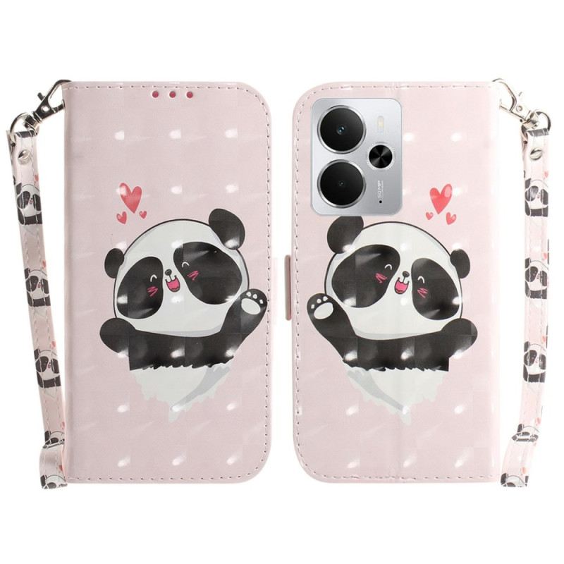 Lederhüllen Für Realme 14 5g Panda-liebe Mit Lanyard