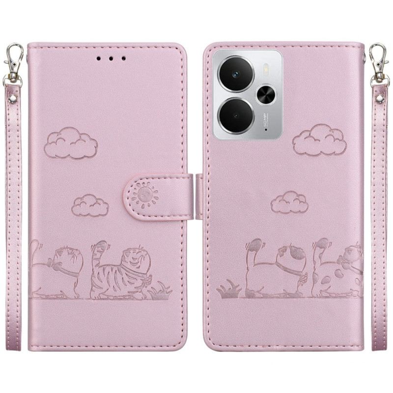 Lederhüllen Für Realme 14 5g Rfid-katzenmotiv-armband