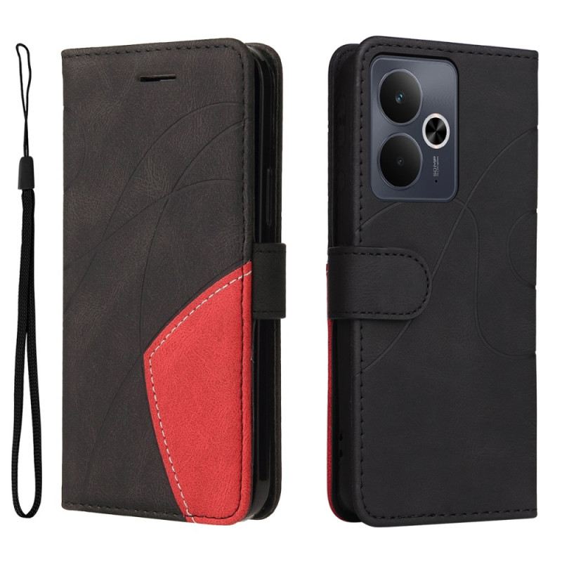 Lederhüllen Für Realme 14 5g Zweifarbig Gewellt