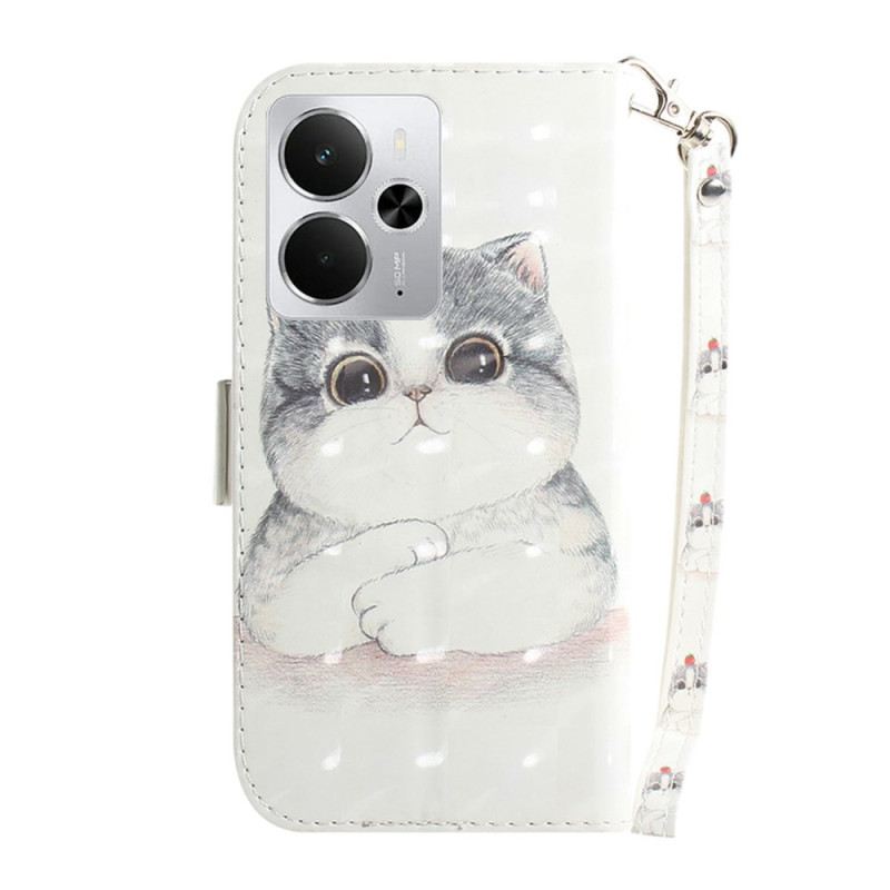 Lederhüllen Realme 14 5g Handyhülle Katze Und Erdbeerschnur