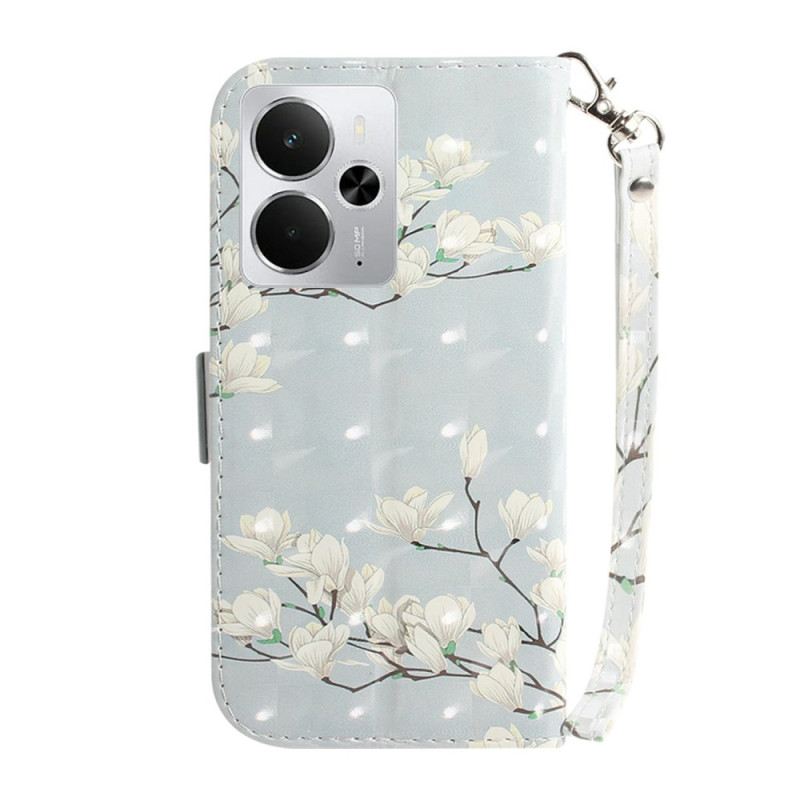 Lederhüllen Realme 14 5g Magnolien Mit Lanyard