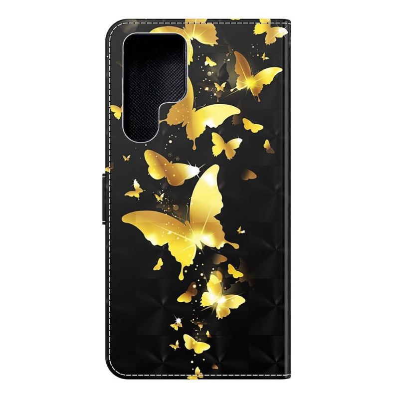 Flip Case Für Samsung Galaxy S22 Ultra 5G Goldene Schmetterlingsillustration