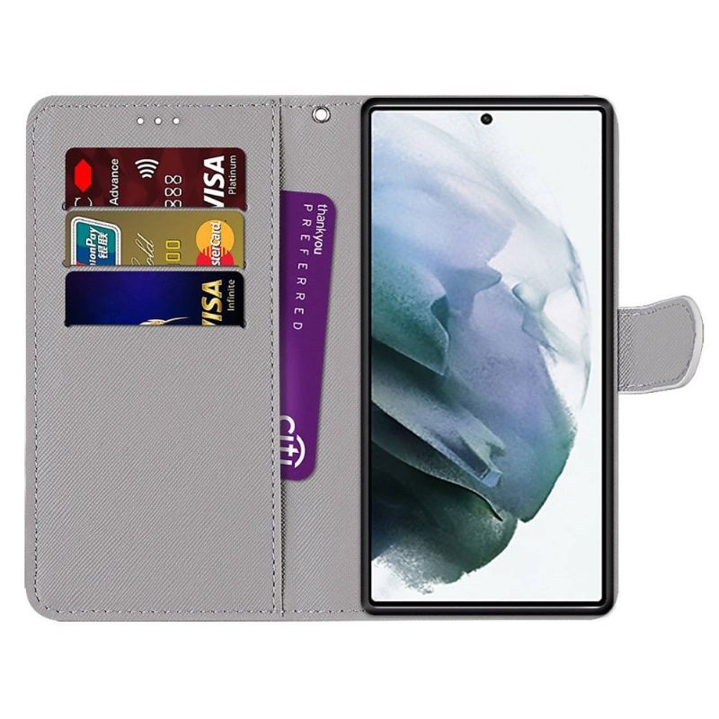Flip Case Für Samsung Galaxy S22 Ultra 5G Grüne Und Rosa Blätter