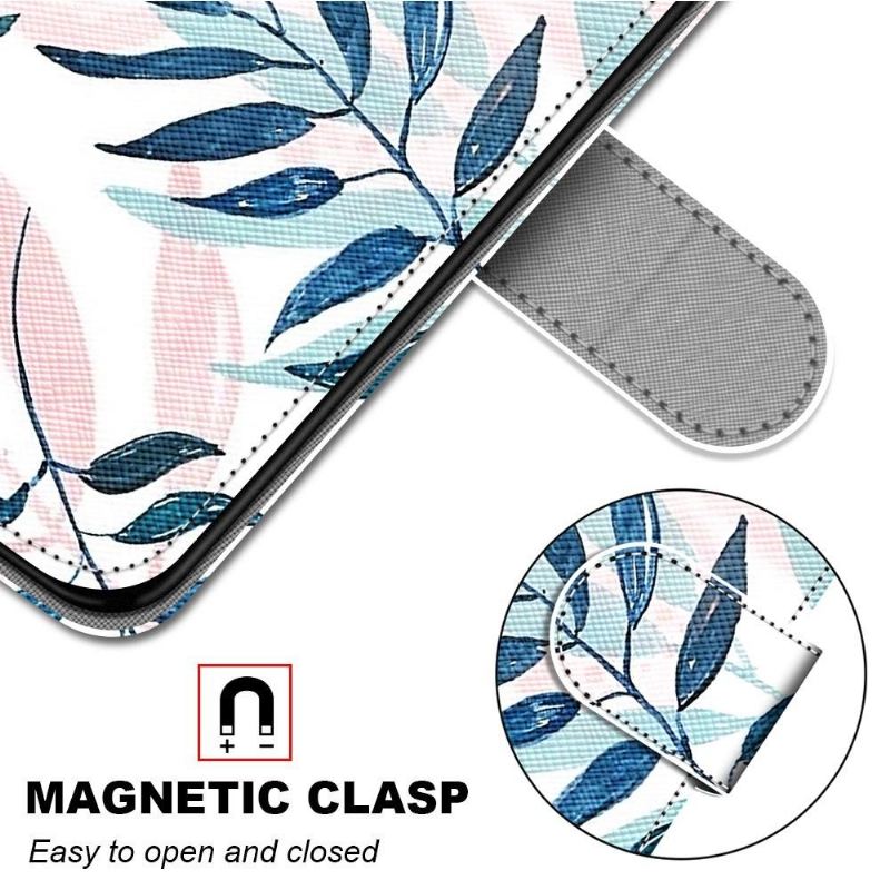 Flip Case Für Samsung Galaxy S22 Ultra 5G Grüne Und Rosa Blätter