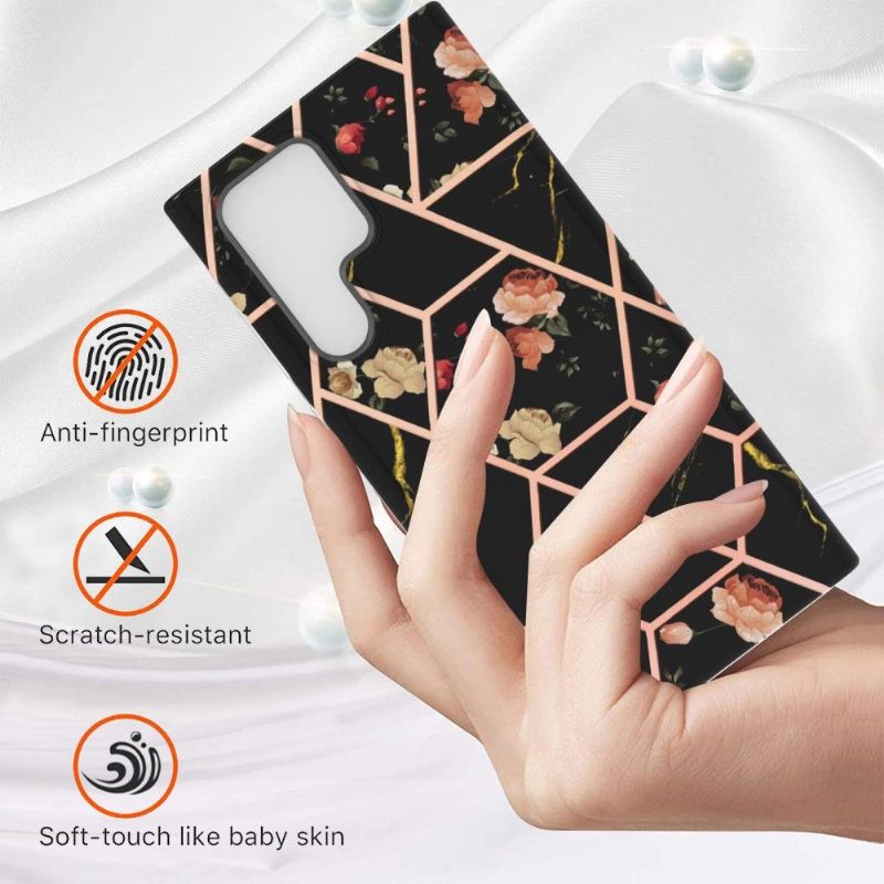 Handyhülle Für Samsung Galaxy S22 Ultra 5G Marmor Und Blumen
