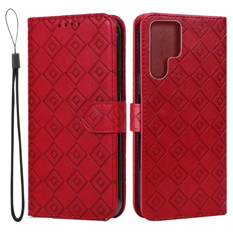 Lederhüllen Für Samsung Galaxy S22 Ultra 5G Flip Case Gitterpatte In Lederoptik