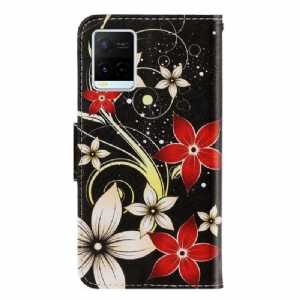 Flip Case Für Vivo Y21 / Y21s / Y33s Rote Und Weiße Blumen